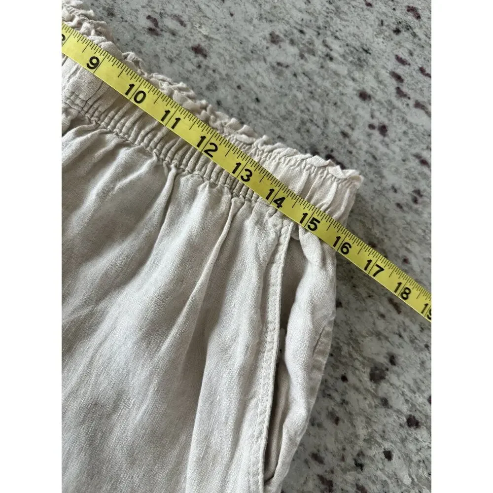 H&M Light Beige 100% Linen loose Wide Leg Trouser Fit Summer Classic Pants Sz M